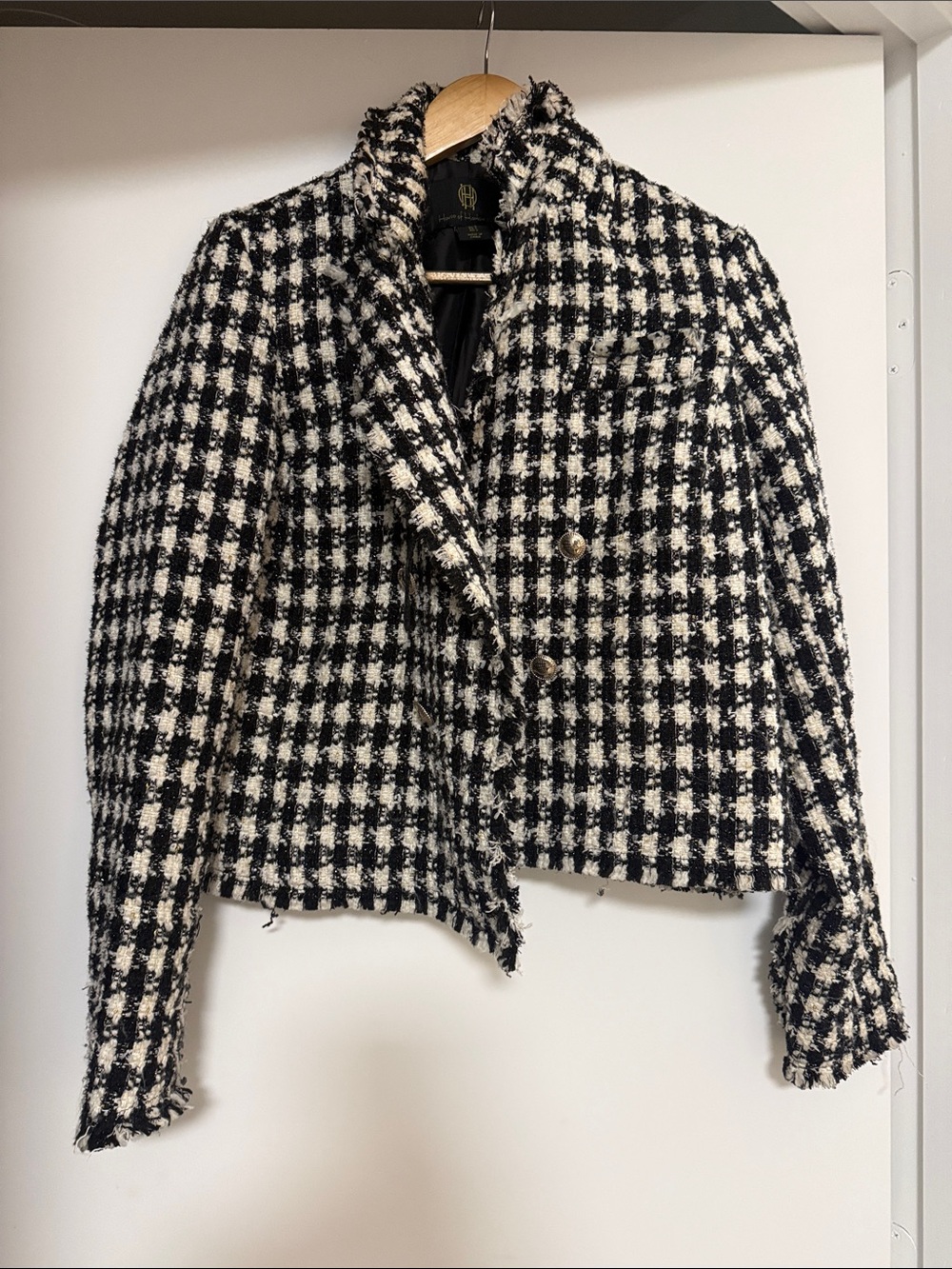 House of Harlow 1960 Black & White Houndstooth Cropped Blazer